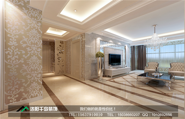 洛陽美景閣東戶143平米三室二廳現代簡約案例效果圖——客廳電視墻